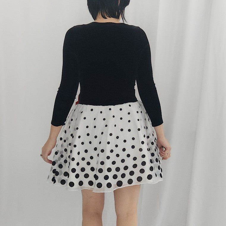 Y2K Black Velvet Polka Dot Dress