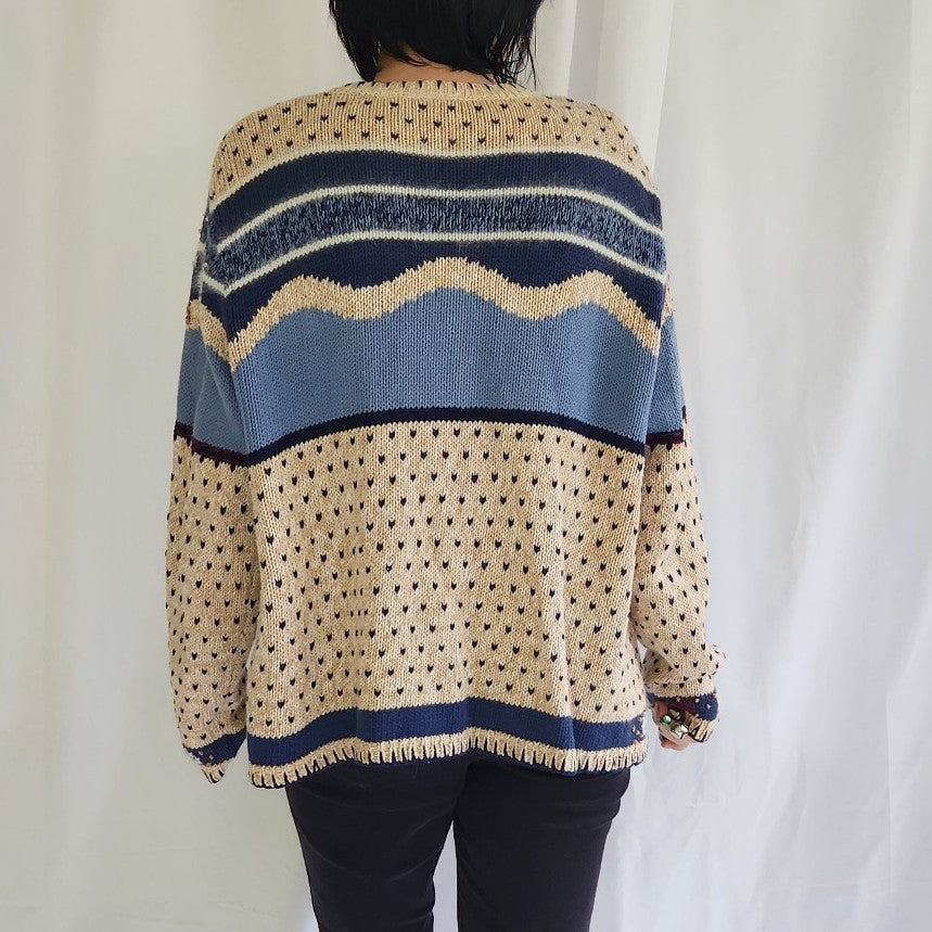 90s/00s Snowman Theme Tan and Blue Cardigan
