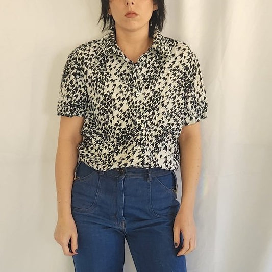 70s Black and White Ladies Button Down
