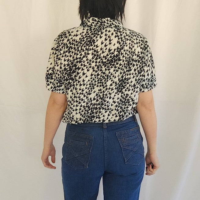70s Black and White Ladies Button Down