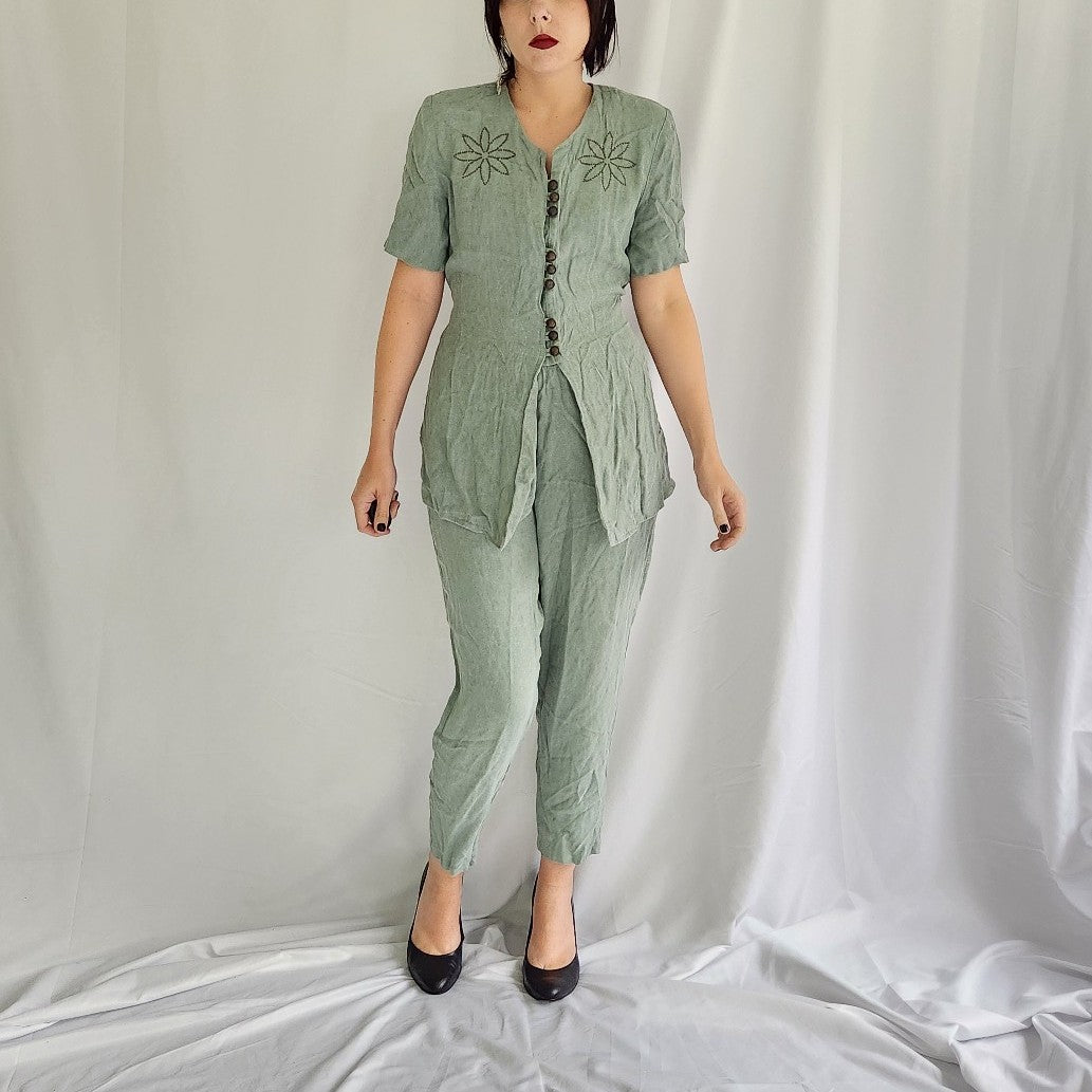90s Green Top and Pants Set