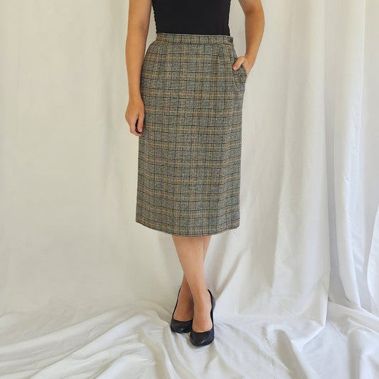 80s Black and White Pendleton Plaid Pencil Skirt