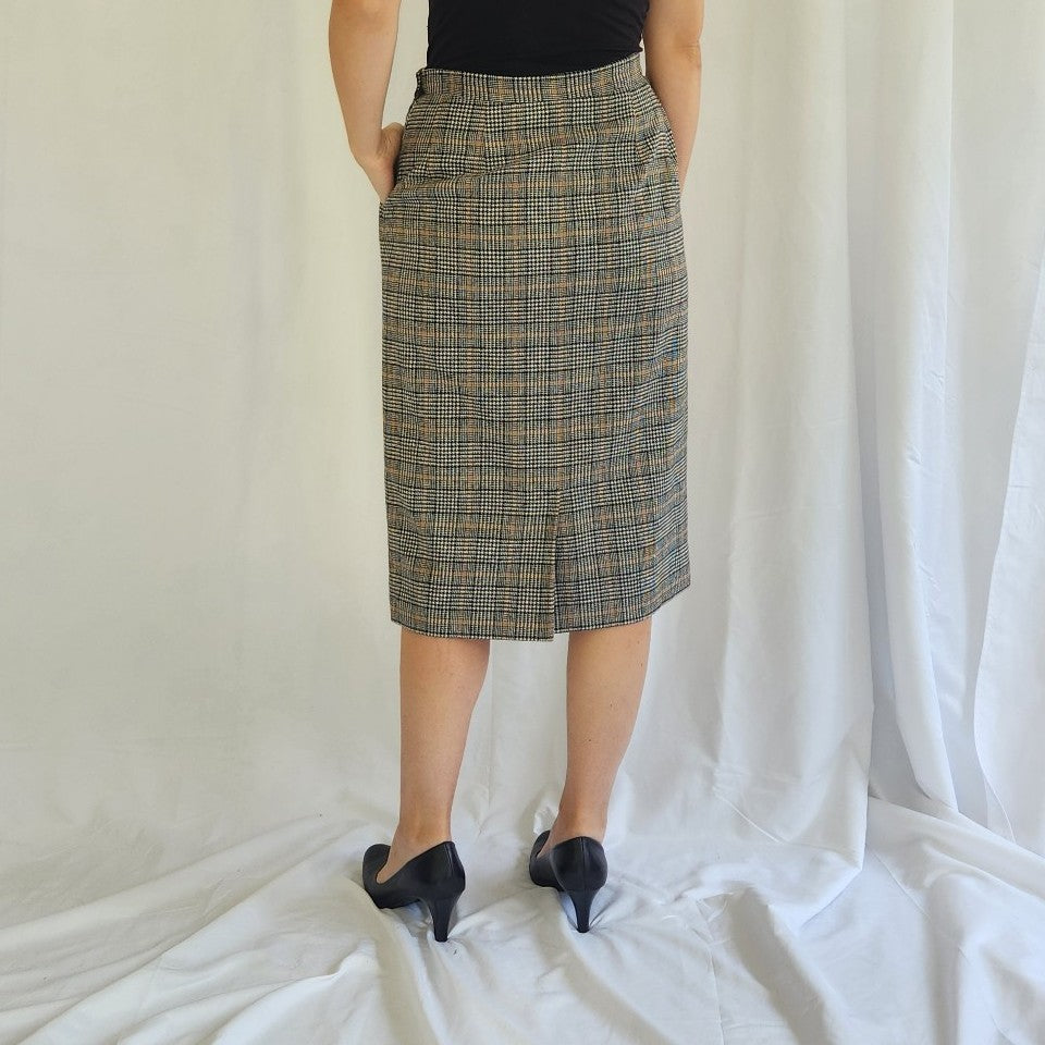 80s Black and White Pendleton Plaid Pencil Skirt