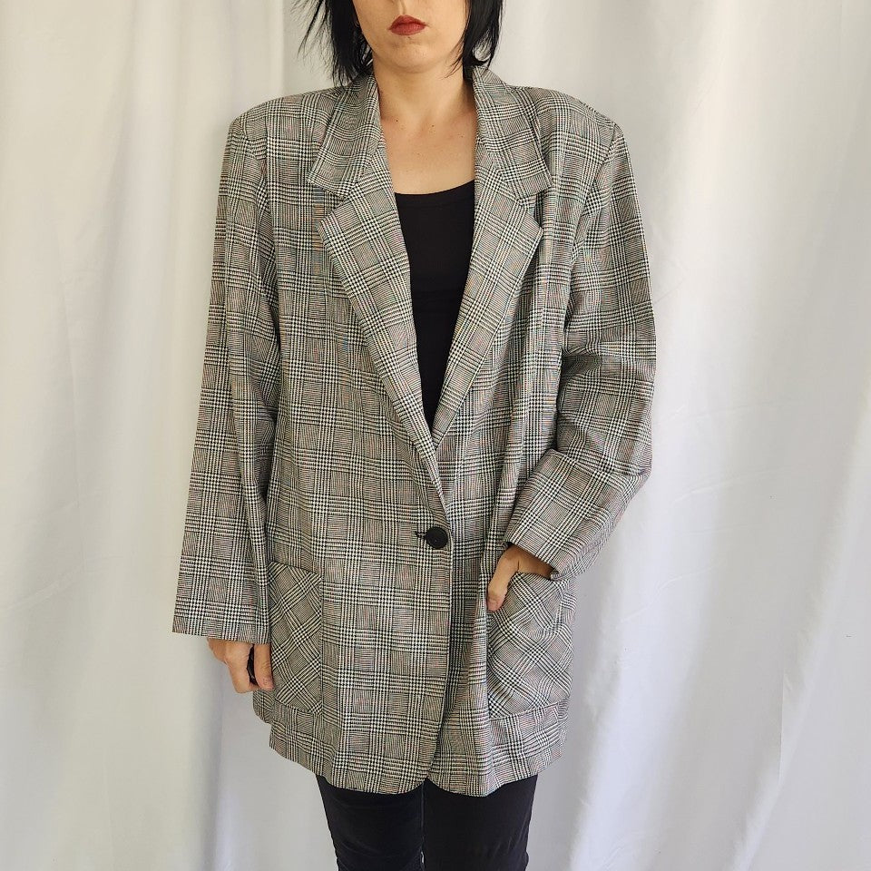 90s Black and White Plaid Blazer