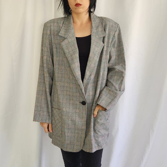 90s Black and White Plaid Blazer