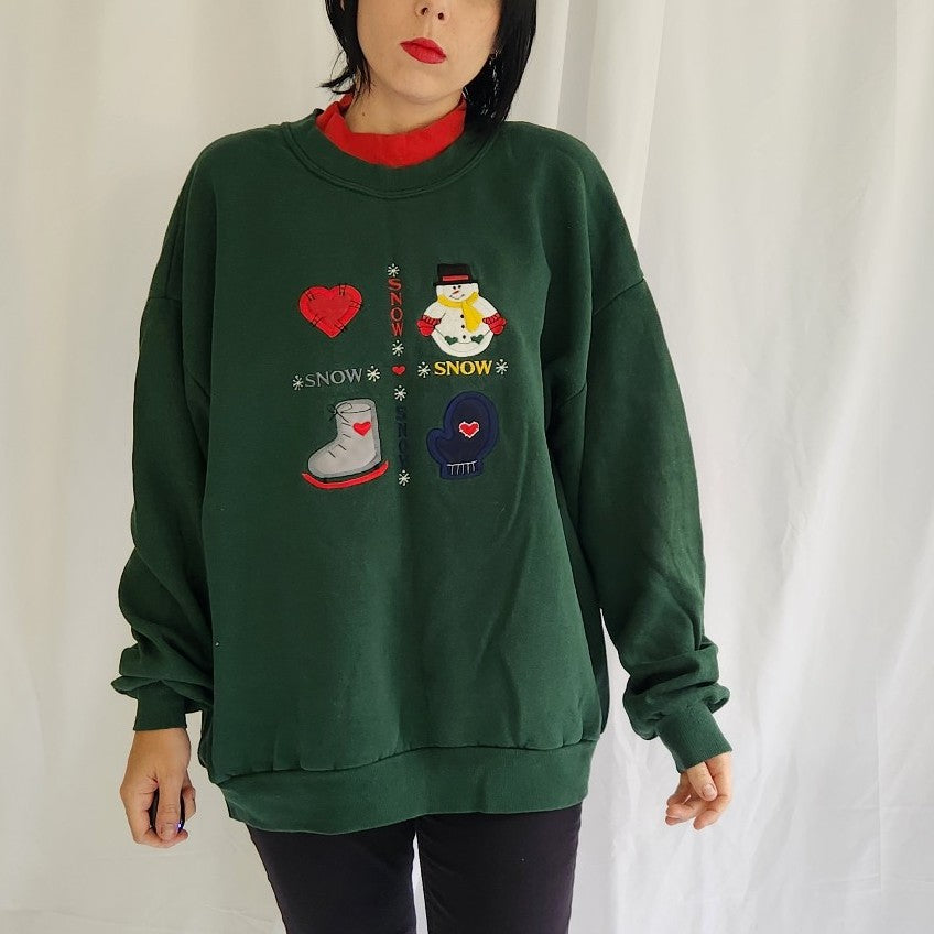 90s/00s Green Winter Theme Sweatshirt