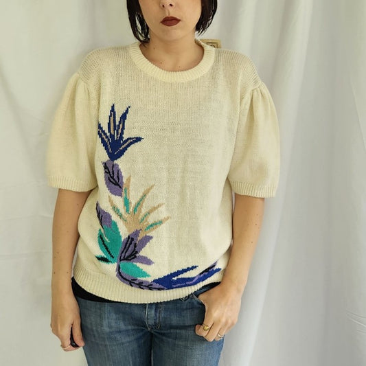 90s Deadstock Cream Short Sleeve Sweater