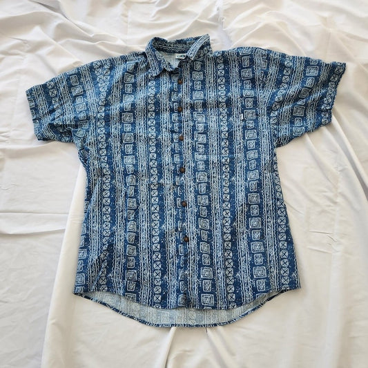 90s Blue Cotton Hawaiian Shirt