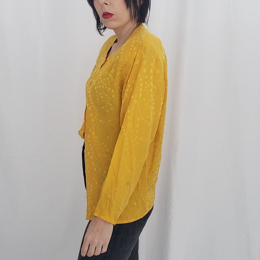 80s Yellow Polka Dot Silk Blouse