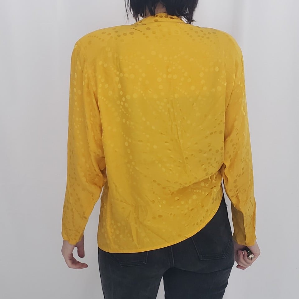 80s Yellow Polka Dot Silk Blouse