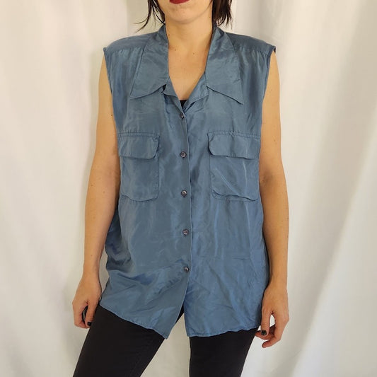 90s/Y2K Blue Silk Blouse