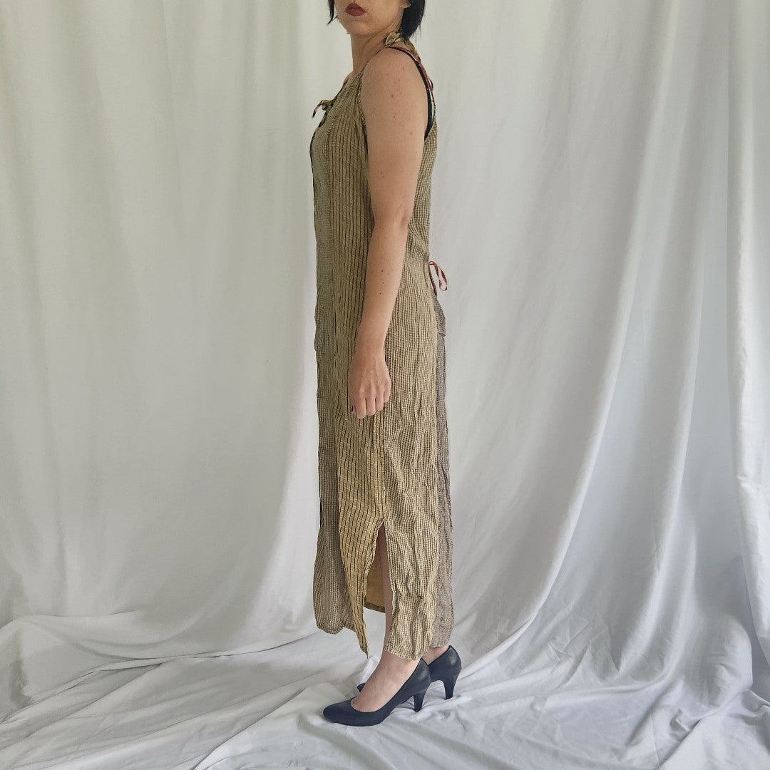 90s Plaid Rayon Multicolor Maxi Dress