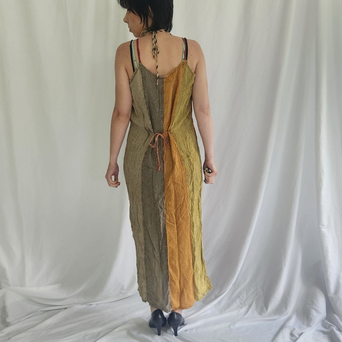 90s Plaid Rayon Multicolor Maxi Dress