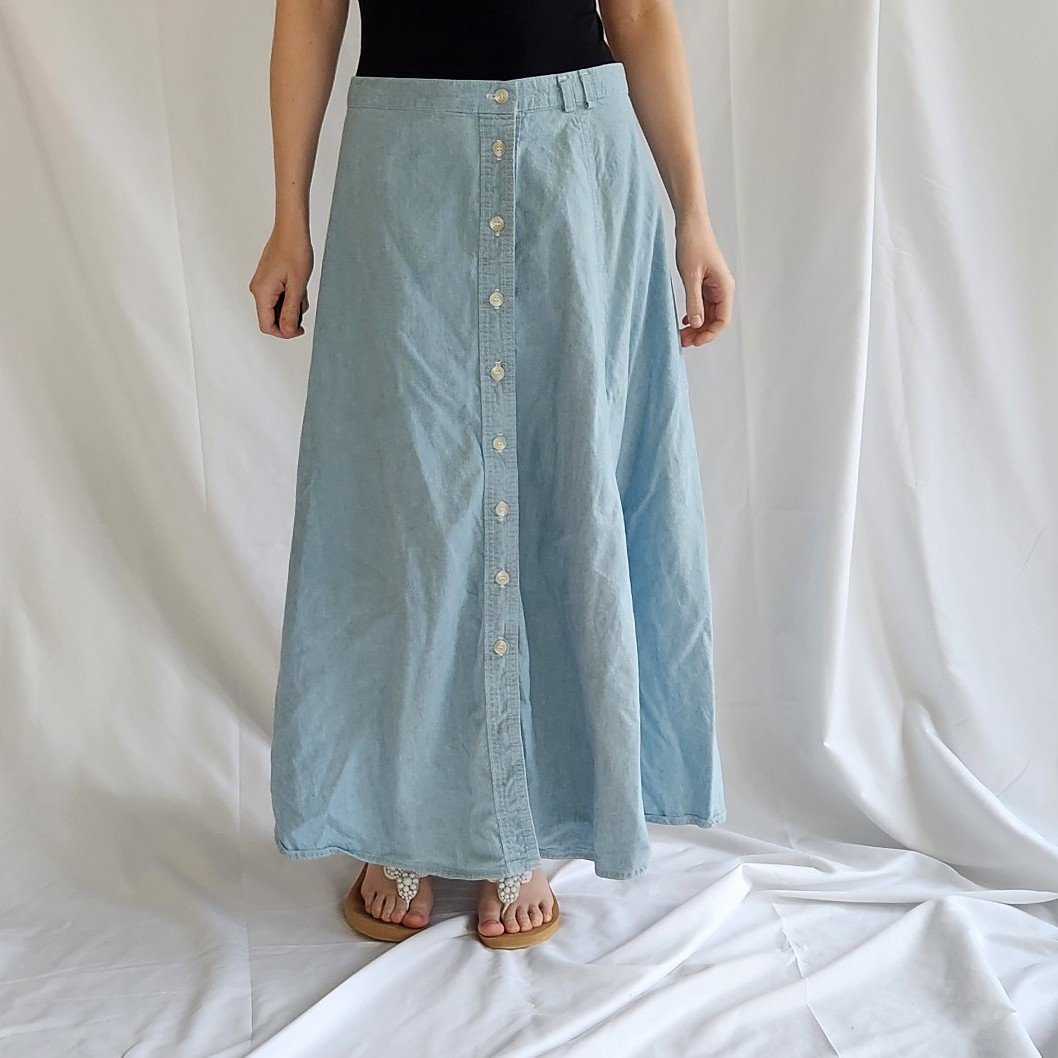 90s/Y2K Denim Button Down Maxi Skirt
