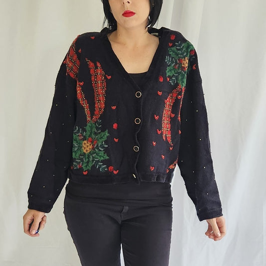 90s Black, Red, and Green Christmas Cardigan