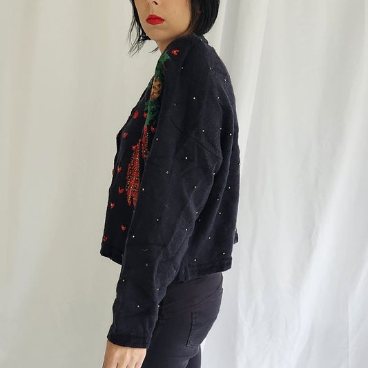 90s Black, Red, and Green Christmas Cardigan