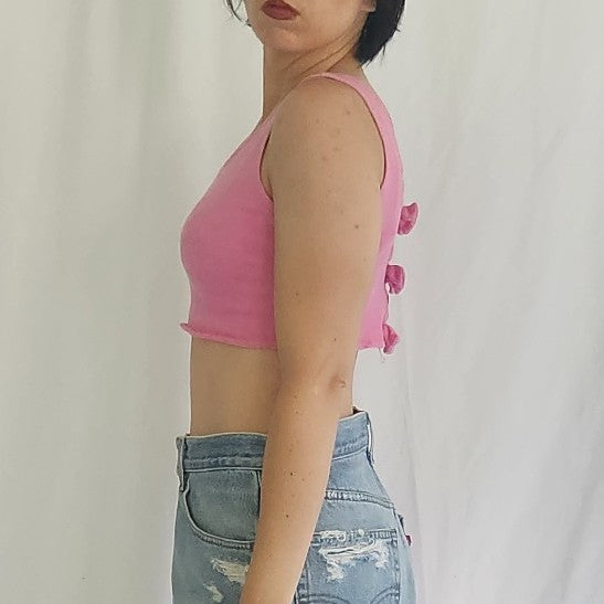 90s Pink Cotton Crop Top with Bows