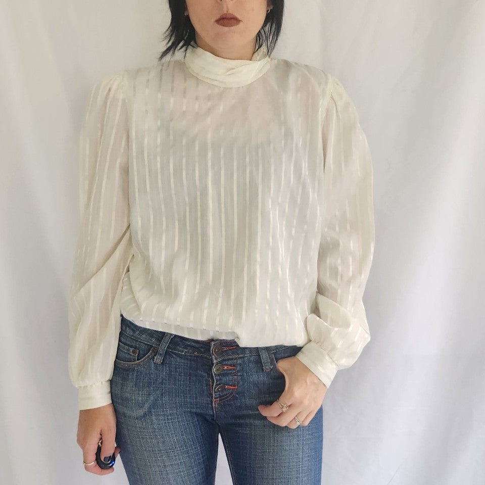 70s Ivory Sheer Striped Shirt