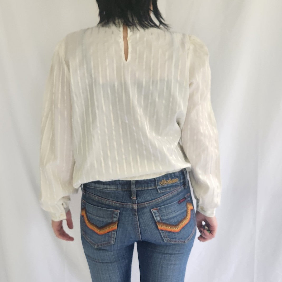 70s Ivory Sheer Striped Shirt
