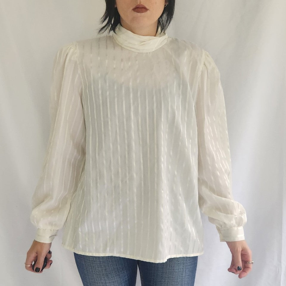 70s Ivory Sheer Striped Shirt