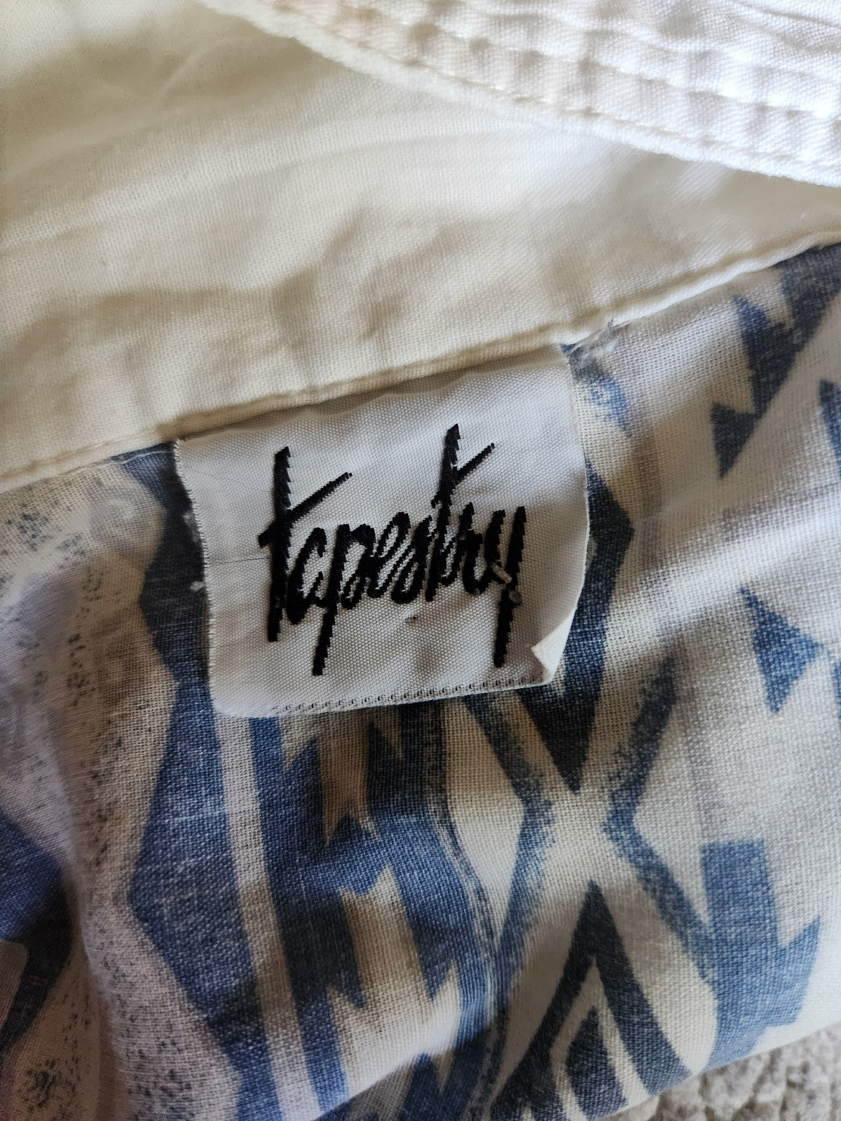 80s/90s White, Blue, Gray, and Pink Southwest Print Button Down