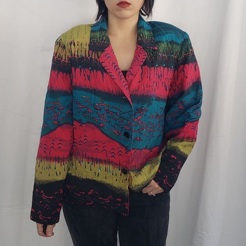 Pink, Green, and Teal Silk Striped Jacket