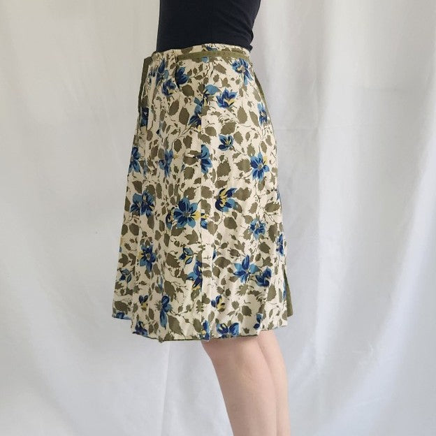 70s Green and Blue Floral Reversible Wrap Skirt