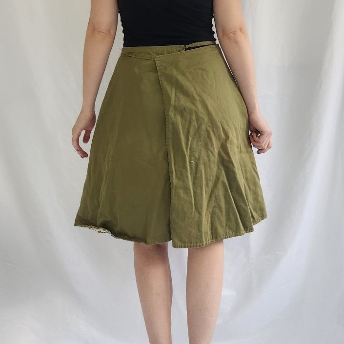 70s Green and Blue Floral Reversible Wrap Skirt