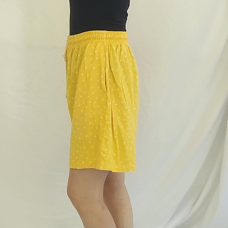 90s Yellow and White Polka Dot Cotton Pull On Shorts