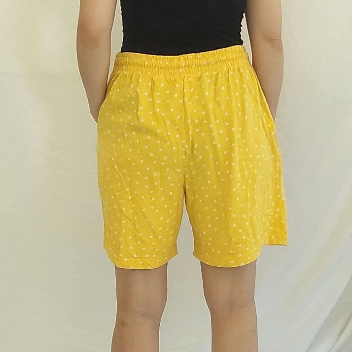 90s Yellow and White Polka Dot Cotton Pull On Shorts