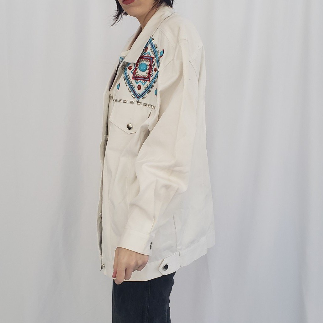 90s Deadstock I.B. Diffusion White Beaded Southwest Jacket and Top Set