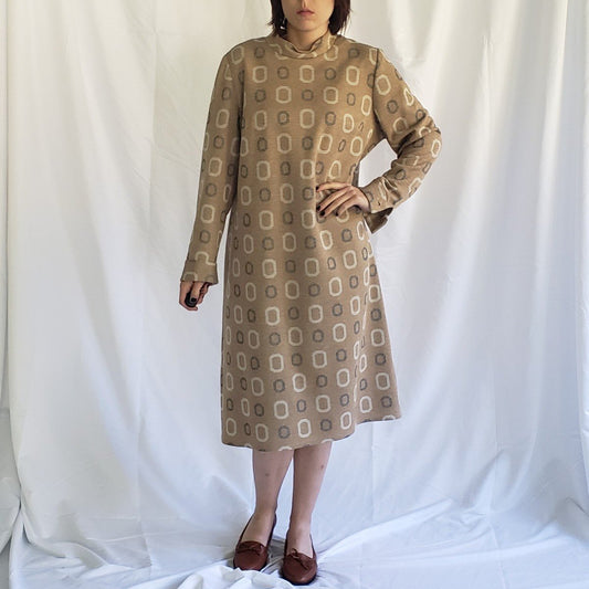 60s/70s Home Made Tan and Gray Shift Dress