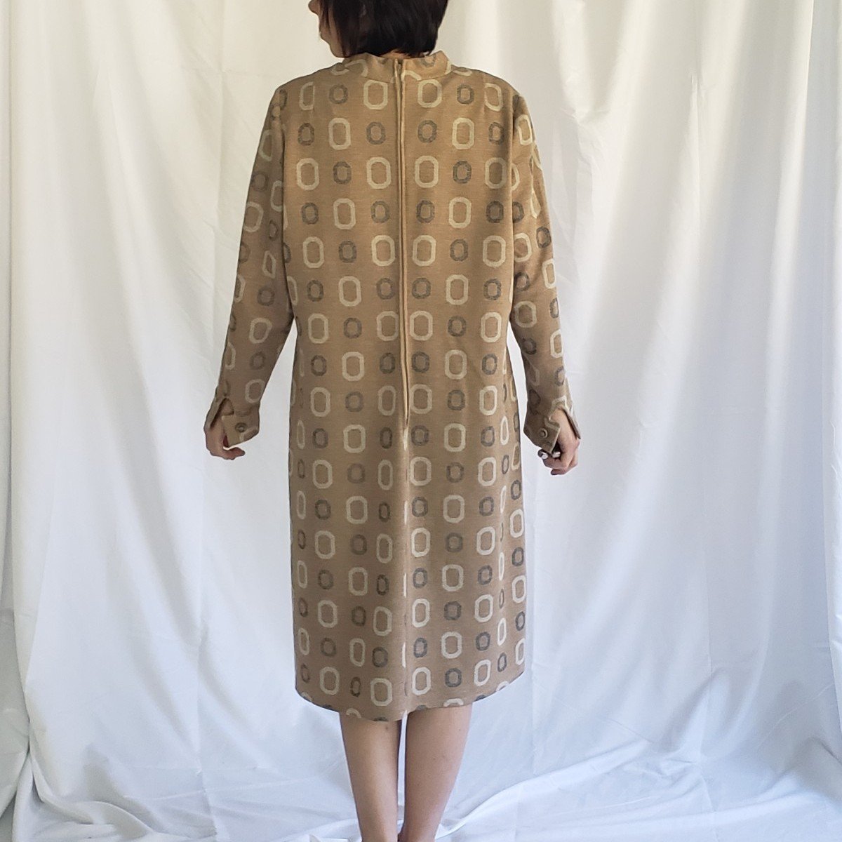 60s/70s Home Made Tan and Gray Shift Dress