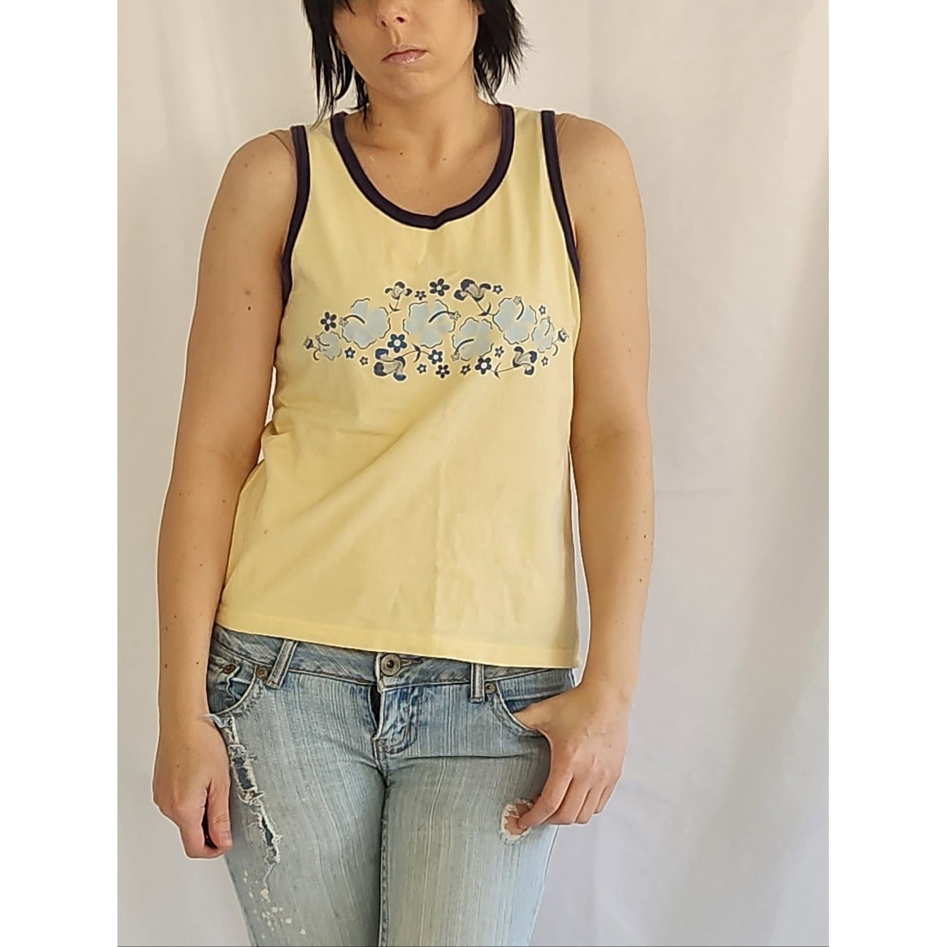 Y2K Yellow Hawaiin Flower Tank Top