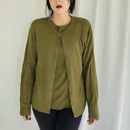 90s/00s Green Silk Sweater Set