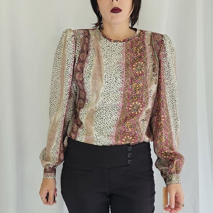 90s Deadstock Whimsigoth Mauve and White Blouse