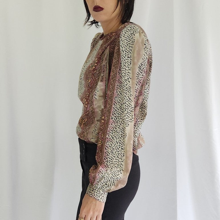90s Deadstock Whimsigoth Mauve and White Blouse