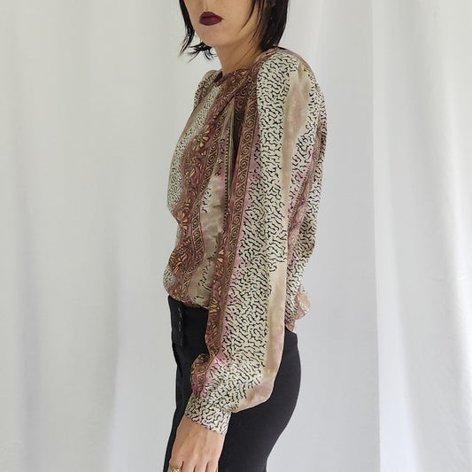 90s Deadstock Whimsigoth Mauve and White Blouse