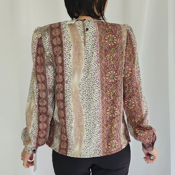 90s Deadstock Whimsigoth Mauve and White Blouse