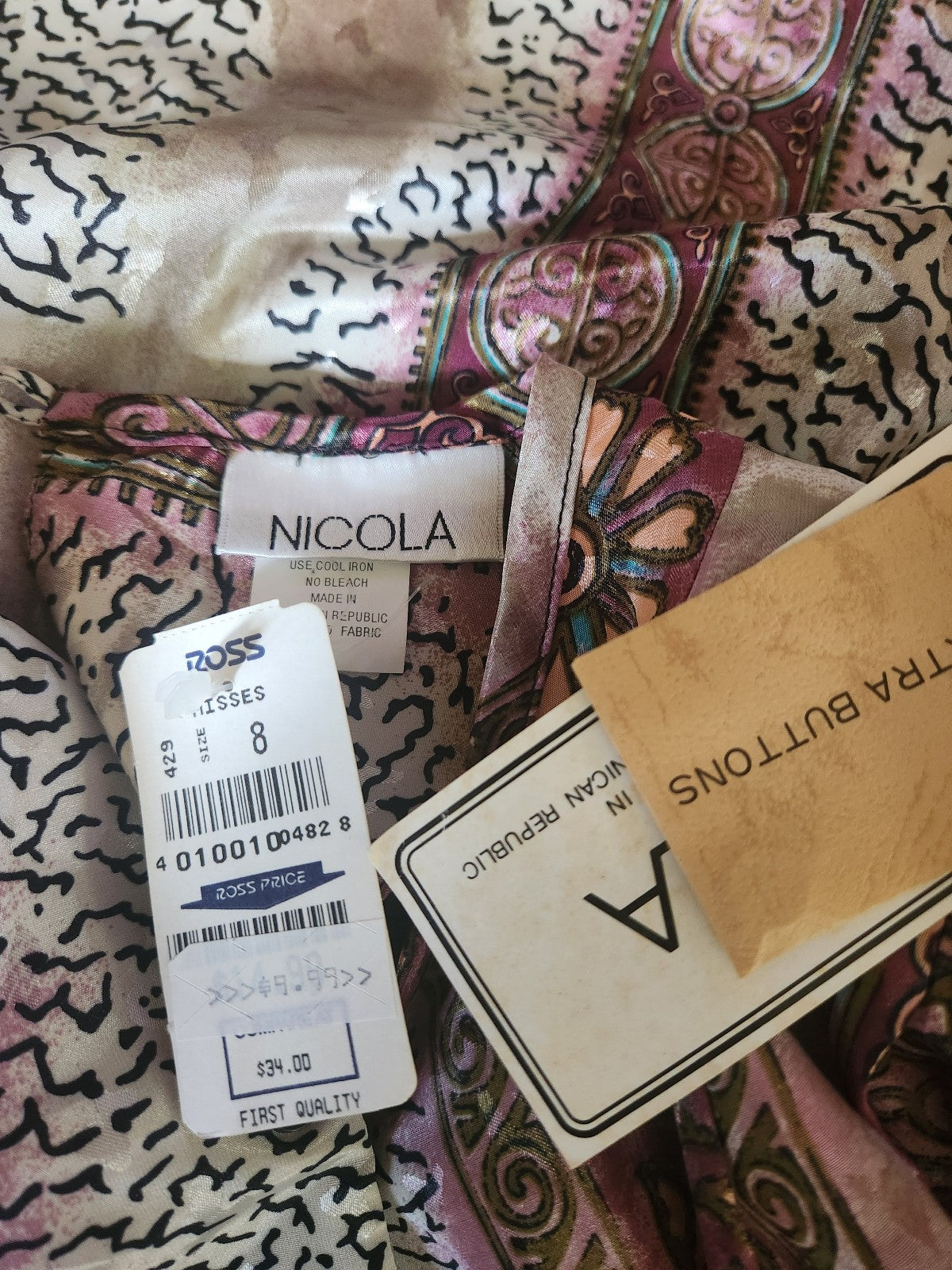 90s Deadstock Whimsigoth Mauve and White Blouse