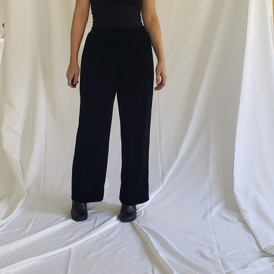 90s Black Velvet Wide Leg Pants