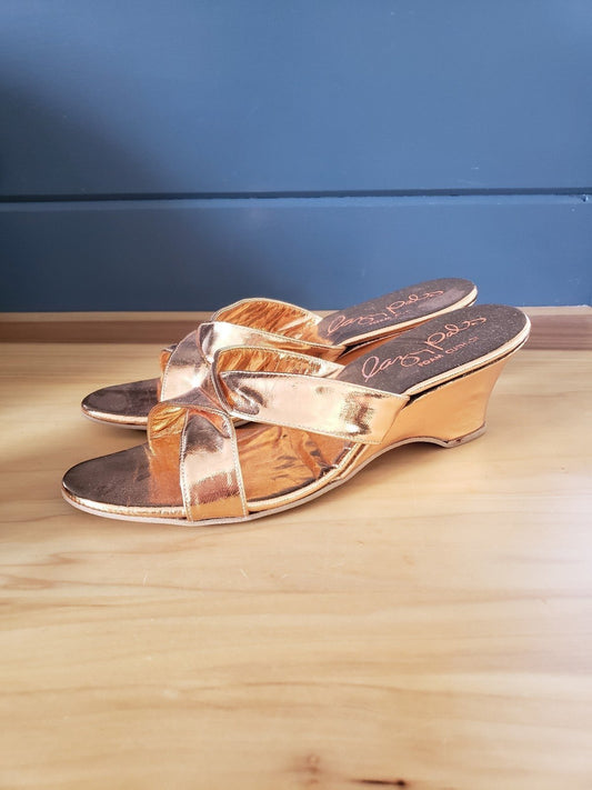 80s Gold Wedge Slides