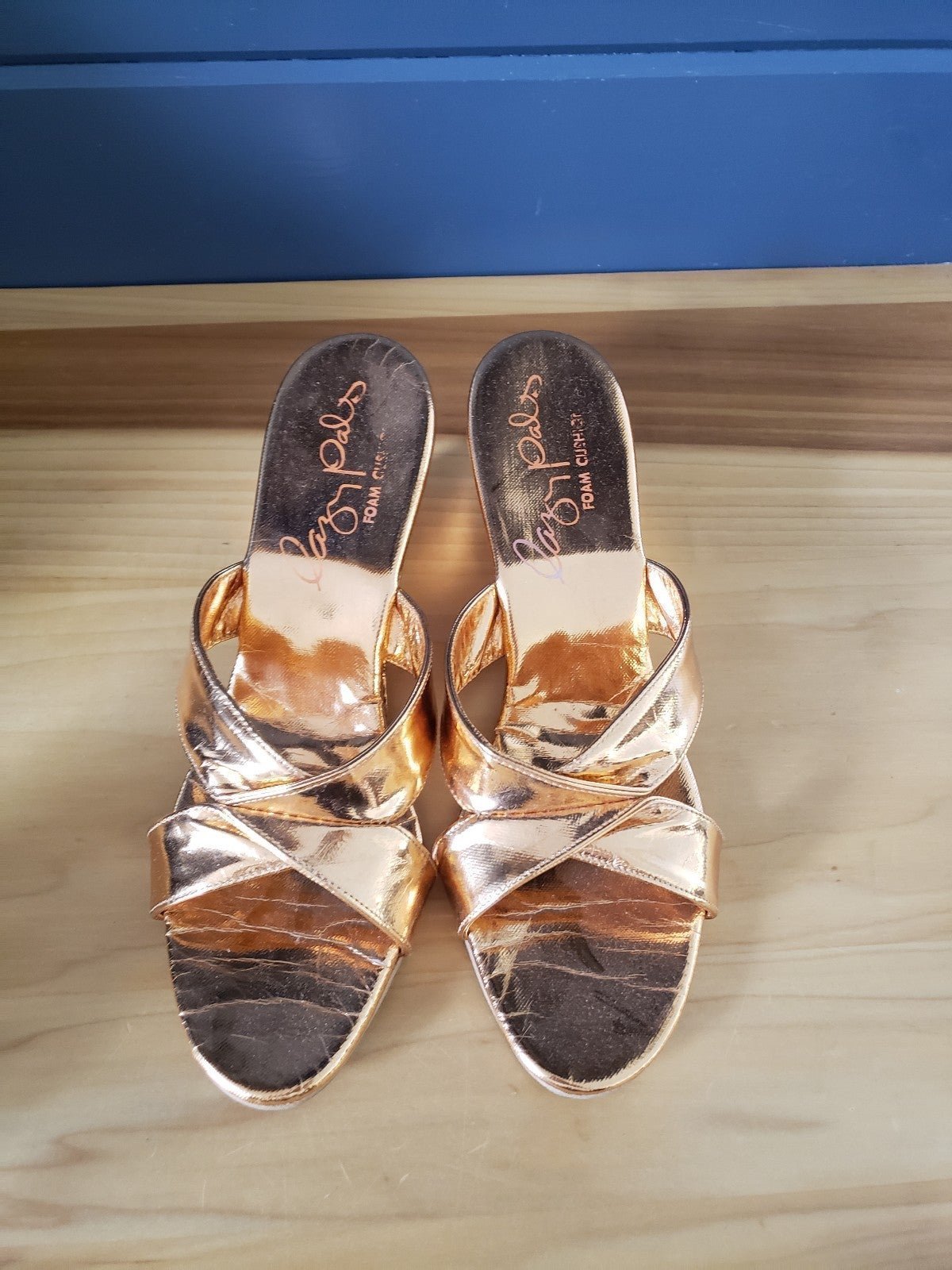 80s Gold Wedge Slides