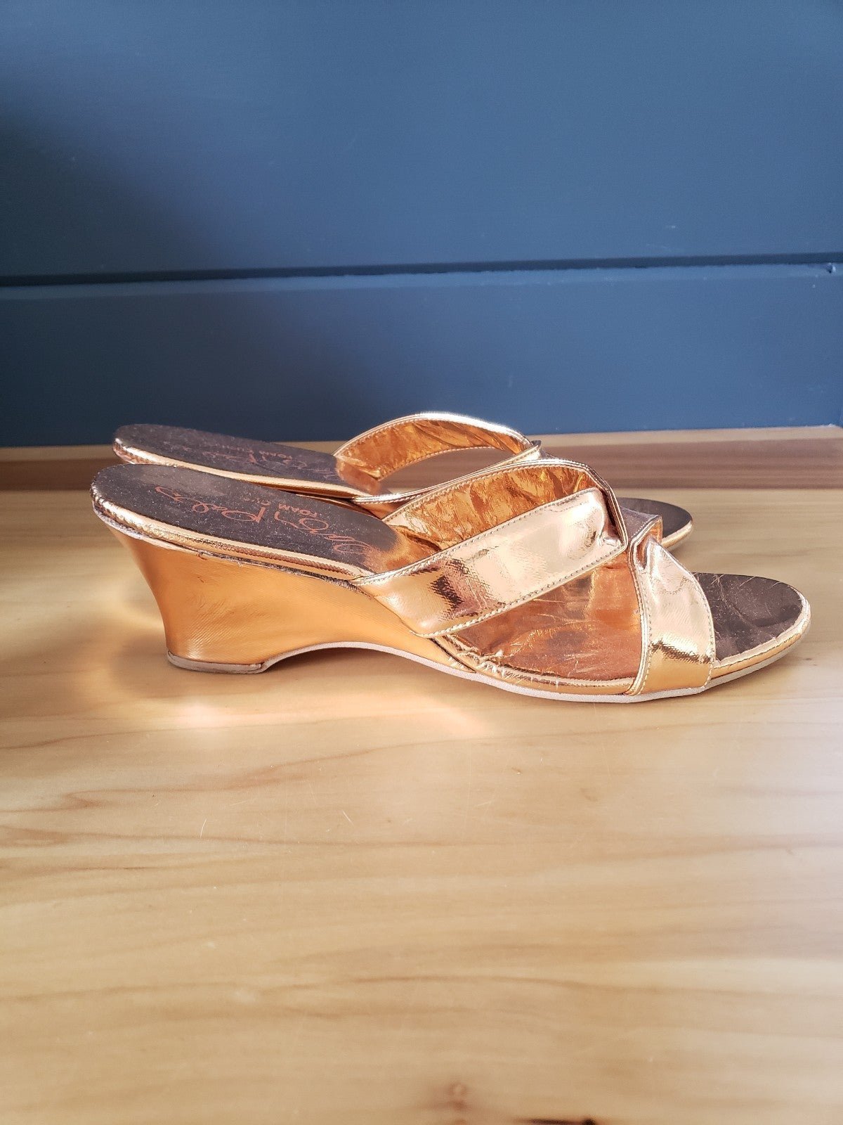 80s Gold Wedge Slides