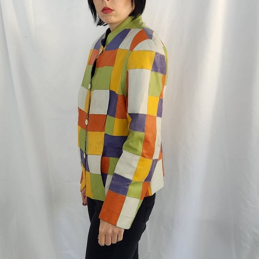 Y2K Colorful Patchwork Leather Jacket