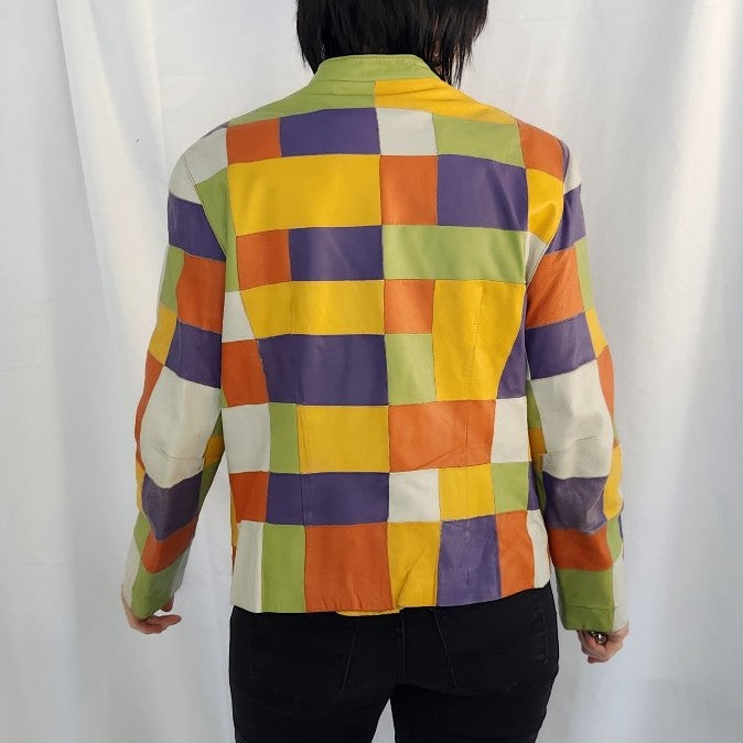 Y2K Colorful Patchwork Leather Jacket