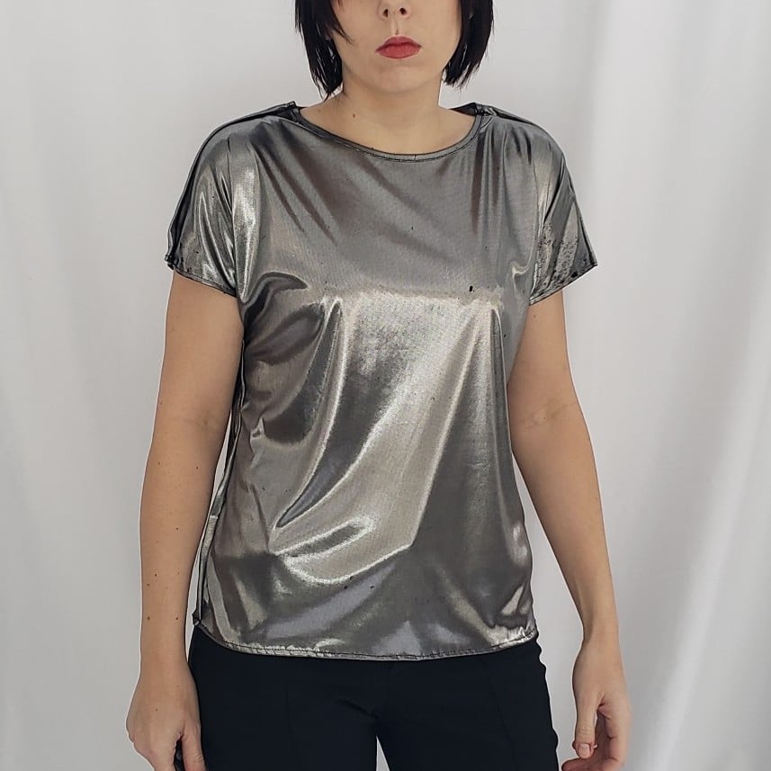 Y2K Silver Space Age Top