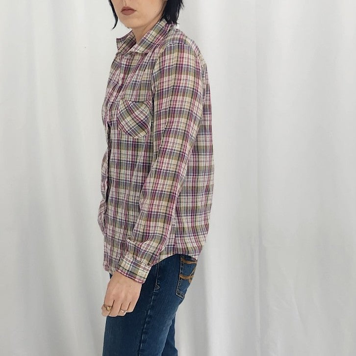 70s Purple and Green Plaid Button Down
