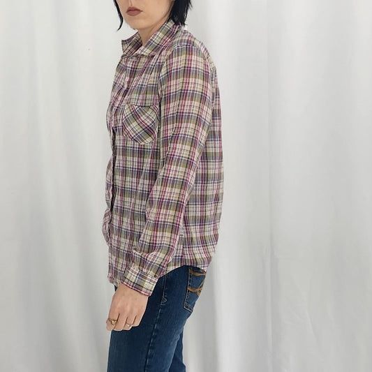 70s Purple and Green Plaid Button Down