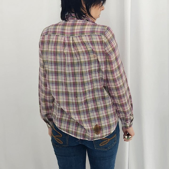 70s Purple and Green Plaid Button Down